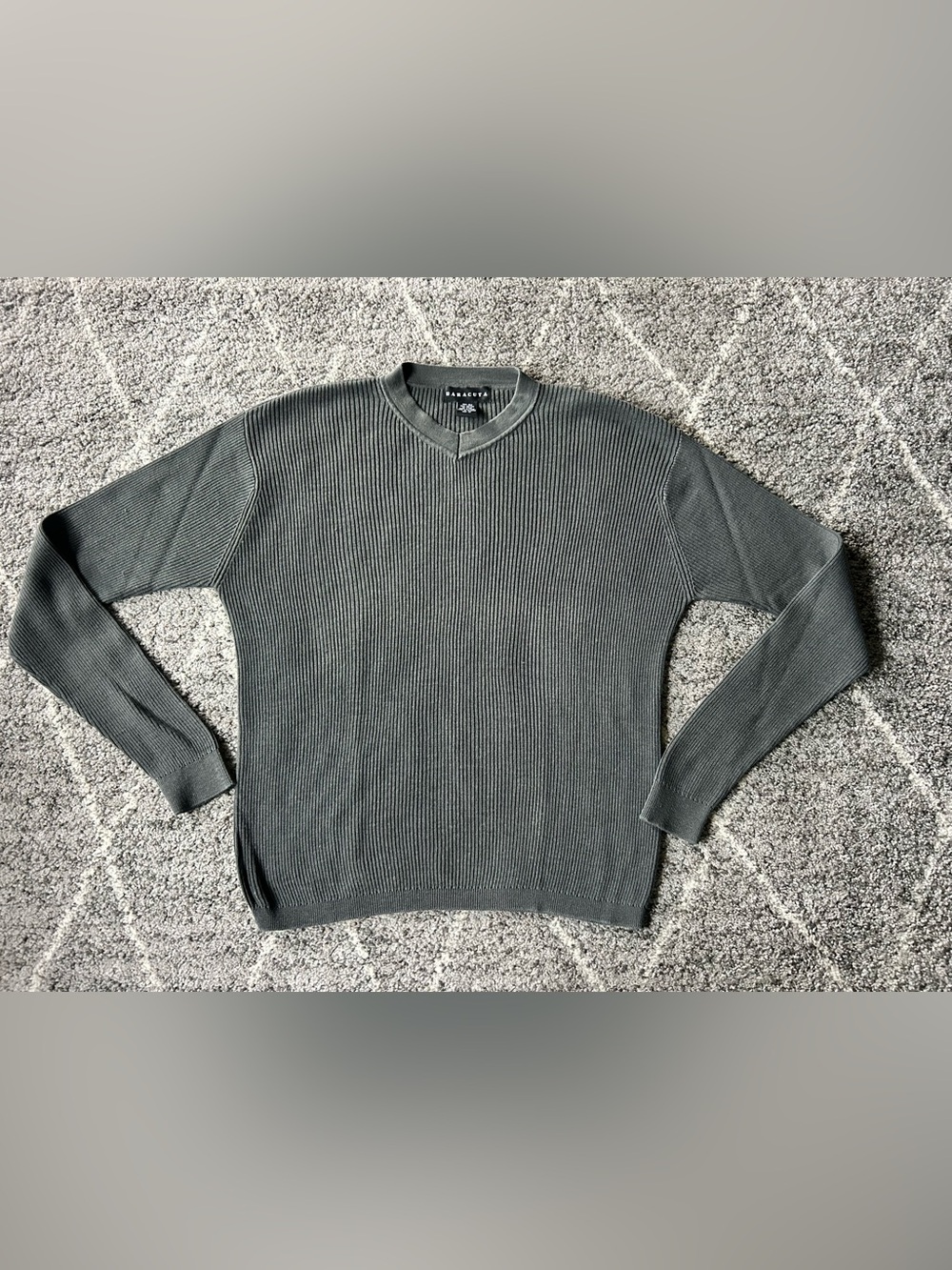 Baracuta Men's Ribbed V-Neck Sweater - Gray Y2K